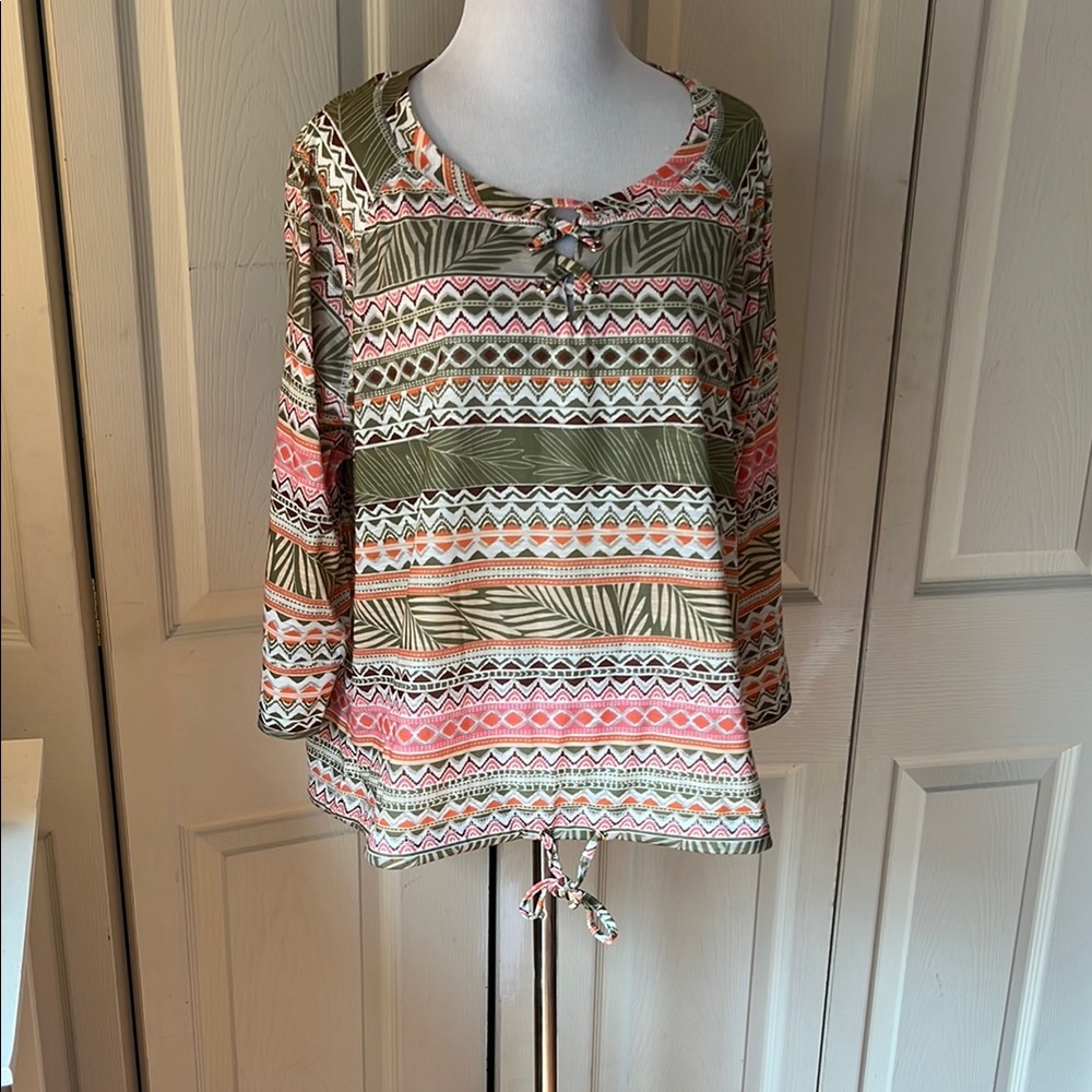 Hearts of Palm Green and Pink Blouse with Vibrant Style